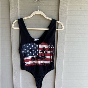 Jella C American Flag Sleeveless Tank Bodysuit in Black Size: S